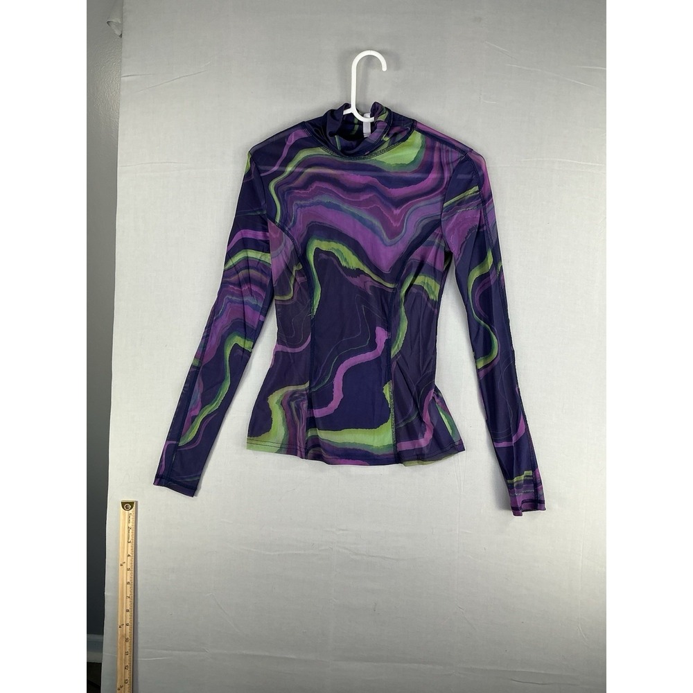 Fabletics Felicity LS Mesh Top Women's Small Purple Green Swirl NWT